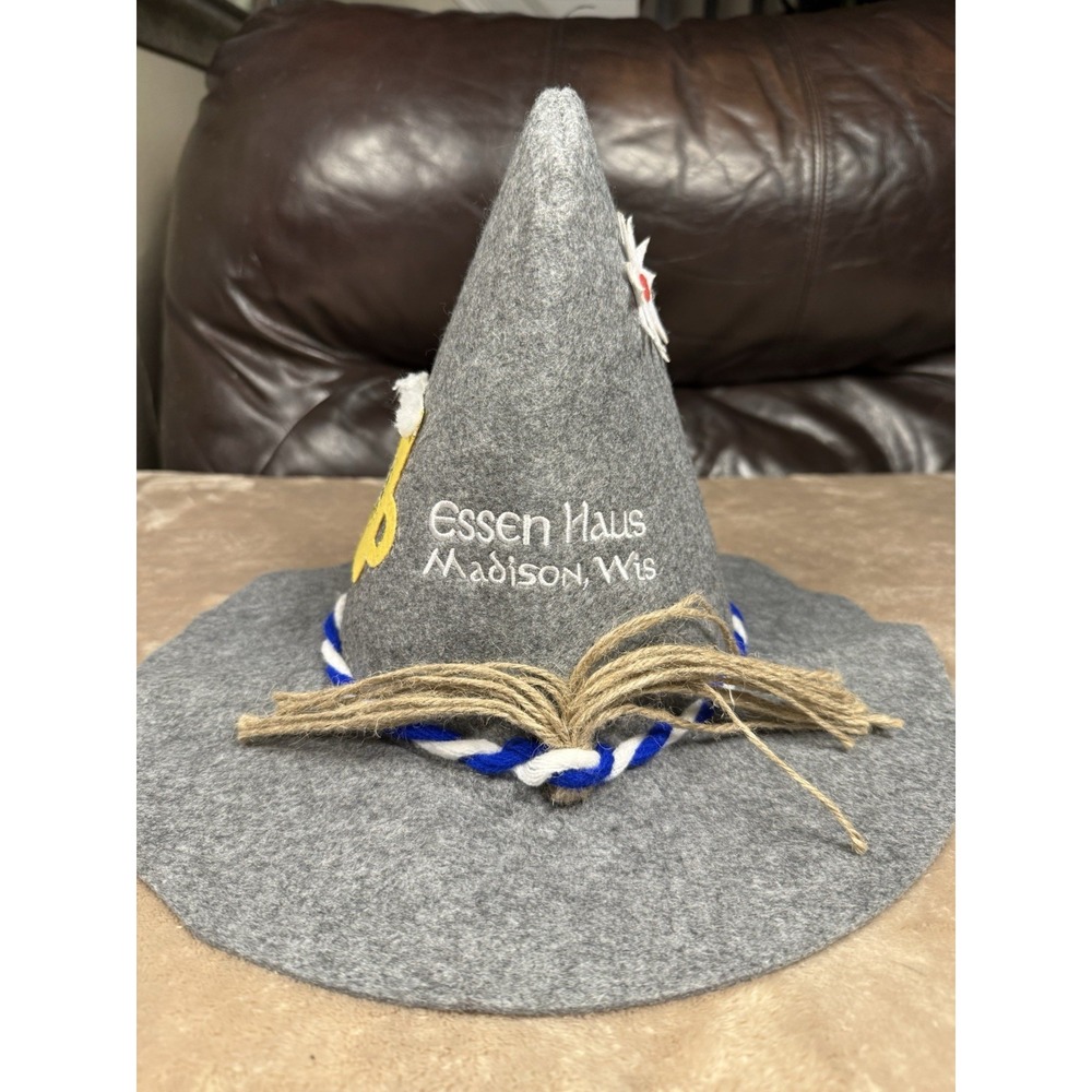 Essen Haus Gray Felt Pointed Hat Oktoberfest Masquerade One Size Z-EHR-H643 - Picture 5 of 11
